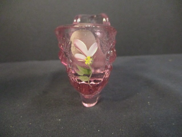 Fenton Pink Glass Slipper Painted Signed (N. Beck) - 3