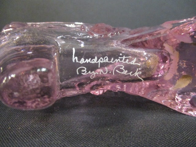 Fenton Pink Glass Slipper Painted Signed (N. Beck) - 4