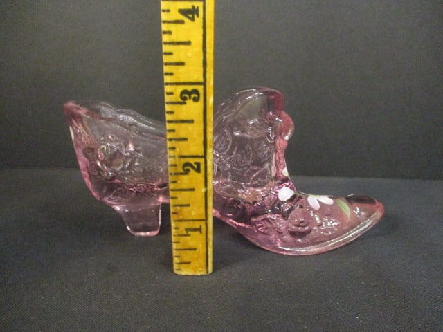 Fenton Pink Glass Slipper Painted Signed (N. Beck) - 5