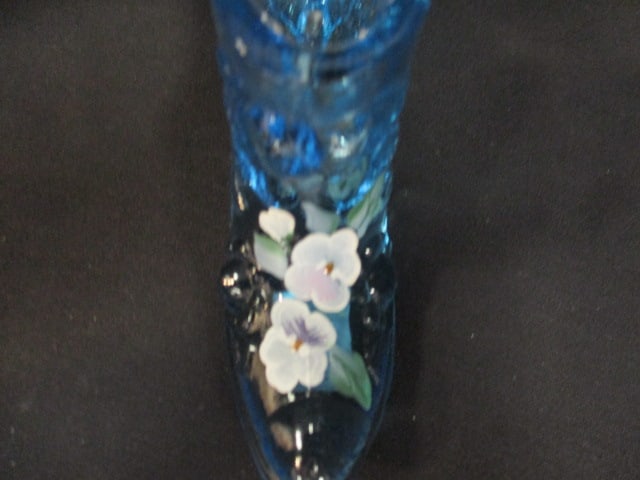 Fenton Blue Handpainted & Signed (D. Snyder) Slipper - 2