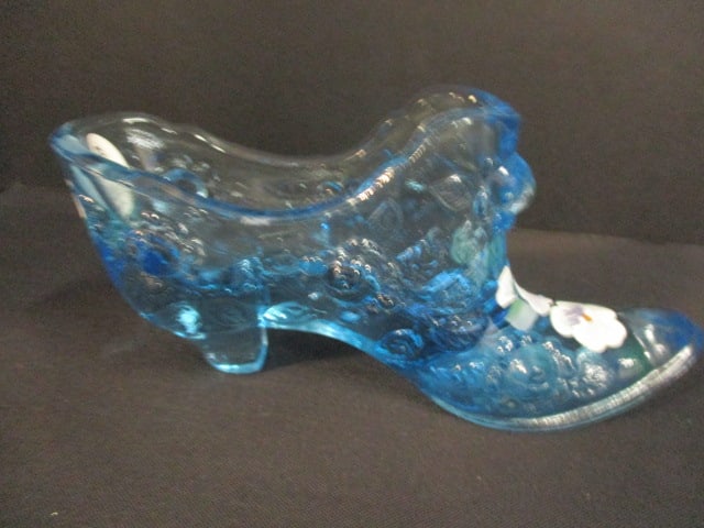 Fenton Blue Handpainted & Signed (D. Snyder) Slipper - 3