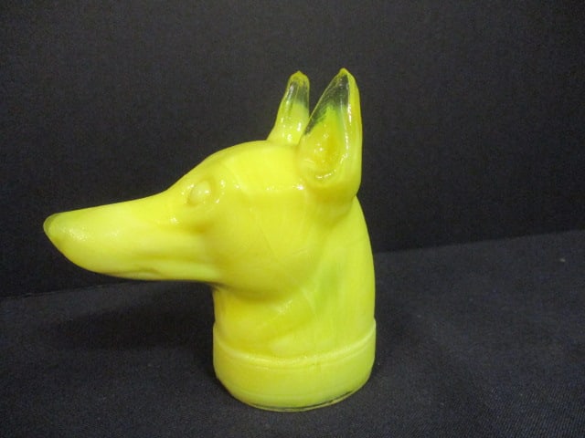 Boyd Doberman Dog Head Yellow Uranium Slag Glass Figurine: 3 1/2"
