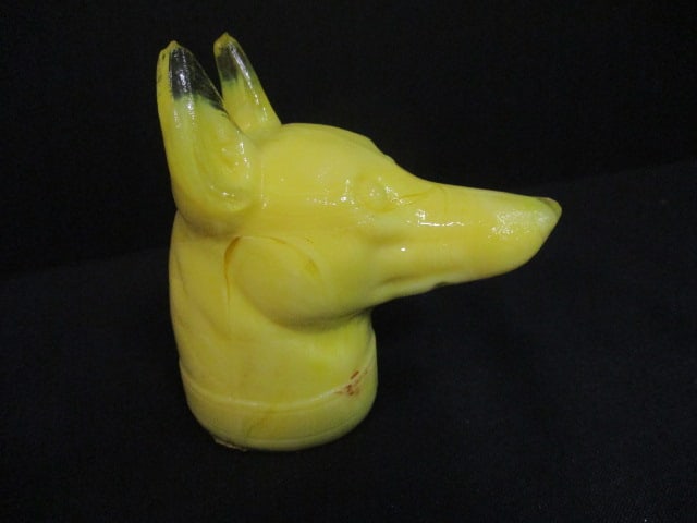 Boyd Doberman Dog Head Yellow Uranium Slag Glass Figurine - 3