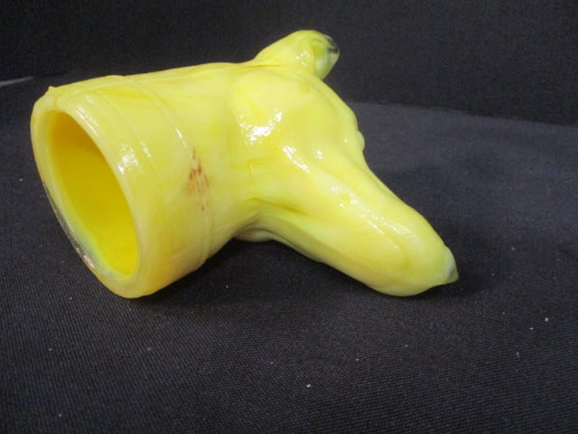 Boyd Doberman Dog Head Yellow Uranium Slag Glass Figurine - 7