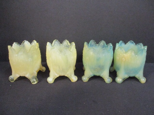Uranium Opalescent Footed Toothpick Holders (2 Green/2 Yellow) - 2