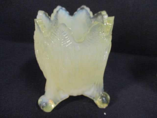 Uranium Opalescent Footed Toothpick Holders (2 Green/2 Yellow) - 5