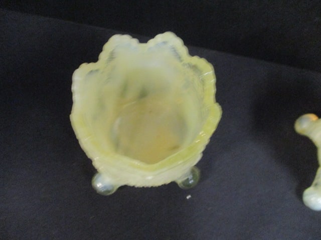 Uranium Opalescent Footed Toothpick Holders (2 Green/2 Yellow) - 6