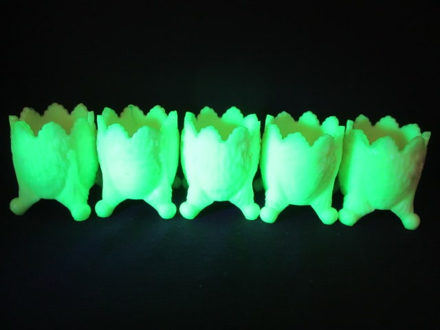Uranium Opalescent Footed Toothpick Holders (5 Yellow): 2 1/2"