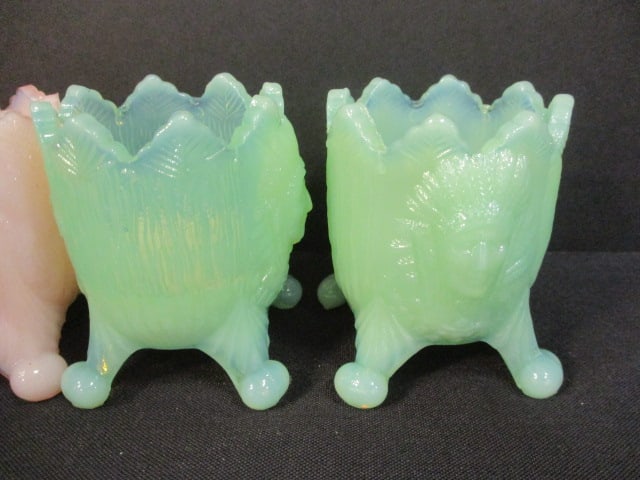 Opalescent Footed Toothpick Holders (2 Green/2 Pink) - 2