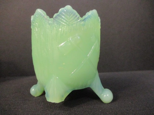 Opalescent Footed Toothpick Holders (2 Green/2 Pink) - 4