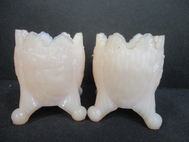 Opalescent Footed Toothpick Holders (2 Green/2 Pink) - 5