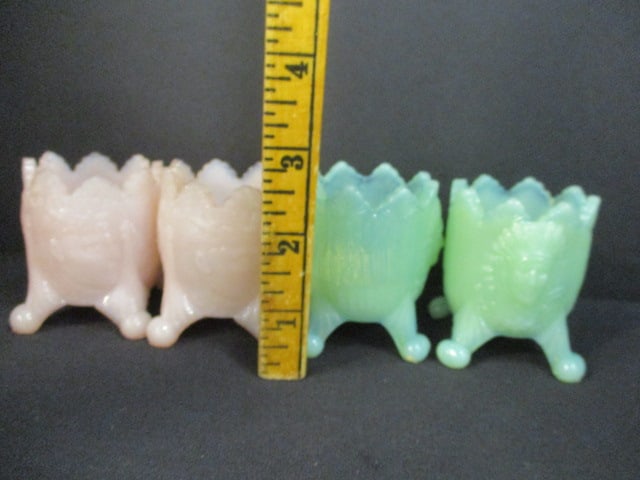 Opalescent Footed Toothpick Holders (2 Green/2 Pink) - 7