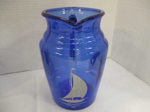 Hazel Atlas Cobalt Blue Depression Glass Pitcher & 2 Glasses - 4