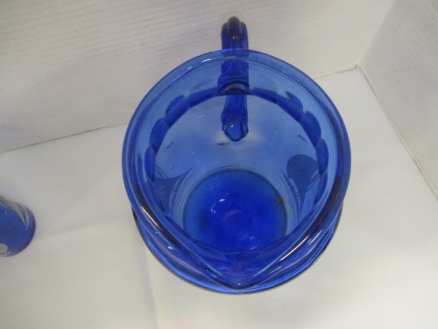 Hazel Atlas Cobalt Blue Depression Glass Pitcher & 2 Glasses - 5