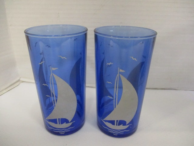 Hazel Atlas Cobalt Blue Depression Glass Pitcher & 2 Glasses - 6