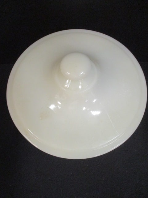 Fireking Ivory Milk Glass Grease Jar w/Tulip Pattern - 2