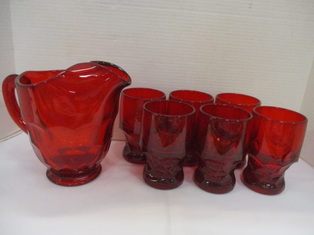 Viking Glass Georgia Ruby Red Honeycomb Tumbler & Pitcher Set: 6 (5 1/4") Tumblers