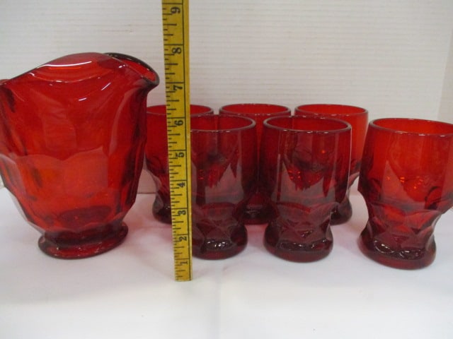 Viking Glass Georgia Ruby Red Honeycomb Tumbler & Pitcher Set - 8