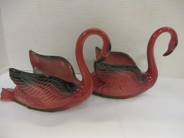 Ceramic Flamingo Planters (Lot of 2) 1950's: .