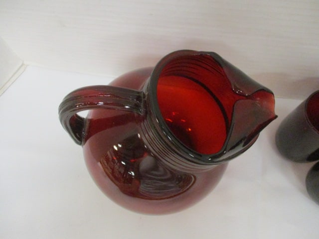 Anchor Hocking Ruby Red Roly Poly Pitcher & Tumbler Set - 6