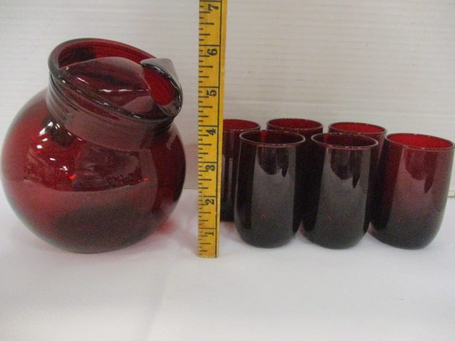 Anchor Hocking Ruby Red Roly Poly Pitcher & Tumbler Set - 9