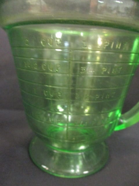 T & S Handimaid Uranium Glass Footed 2 Cup Measuring Pitcher - 2