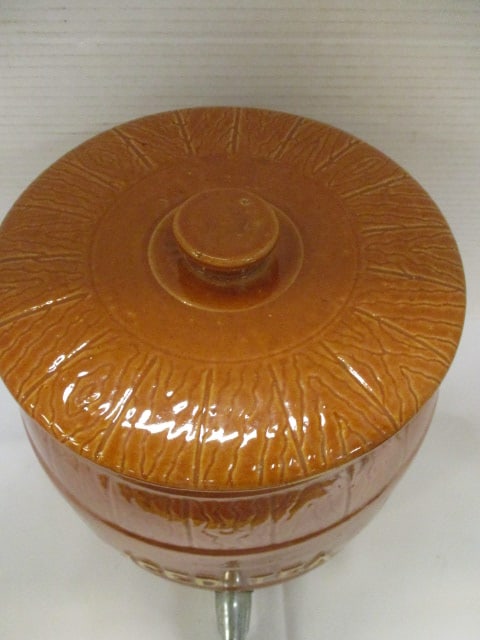 Ceramic Ice Tea Dispenser Brown Barrel Shape Crock Design - 2
