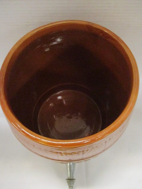 Ceramic Ice Tea Dispenser Brown Barrel Shape Crock Design - 3