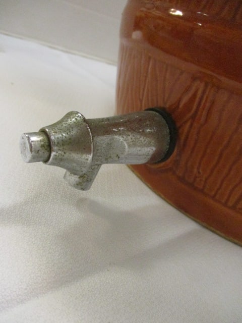 Ceramic Ice Tea Dispenser Brown Barrel Shape Crock Design - 4