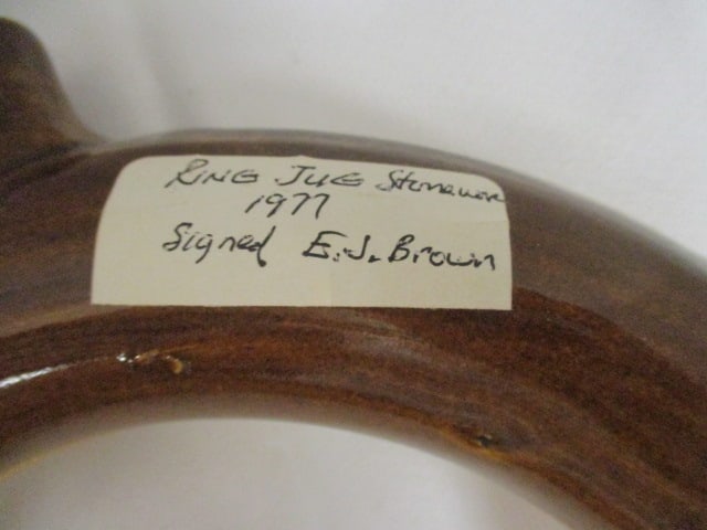 Pottery Ring Brown Glaze Bottle/Flask - 4