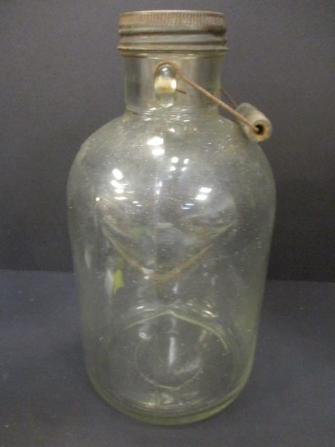 One Gallon Glass Jug w/Wire Bail & Wood Grip Handle - 4