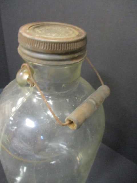 One Gallon Glass Jug w/Wire Bail & Wood Grip Handle - 5