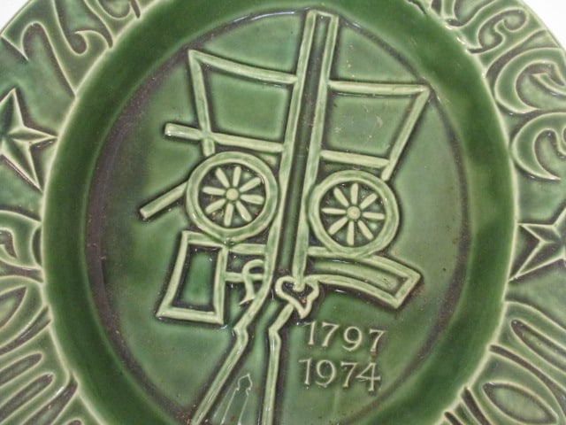 McCoy Commerative Green Ceramic Dish w/Embossed Design - 2