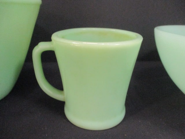 Fireking Jadeite (Lot of 3) 5" Mugs & Unmarked Jadeite 4" Bowl - 4