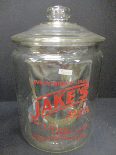 Jake's Salted Peanuts Vtg. Store Counter Jar: 9 x 12