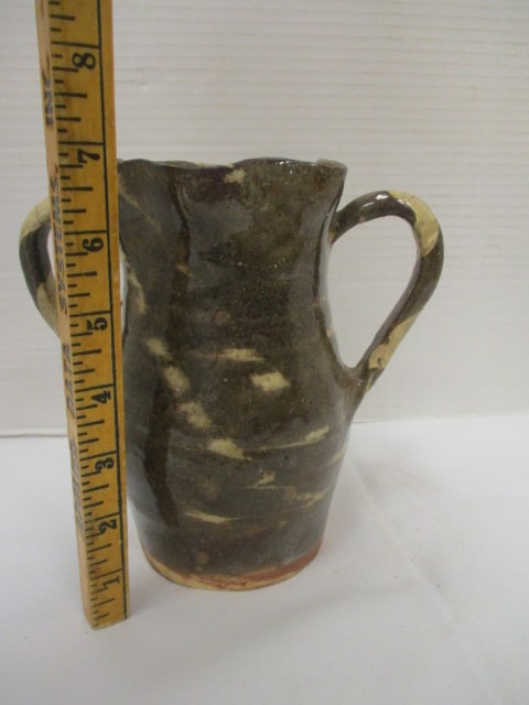 Sue Reinhart Swirl Glaze Art Pottery Jug w/Double Handles - 6
