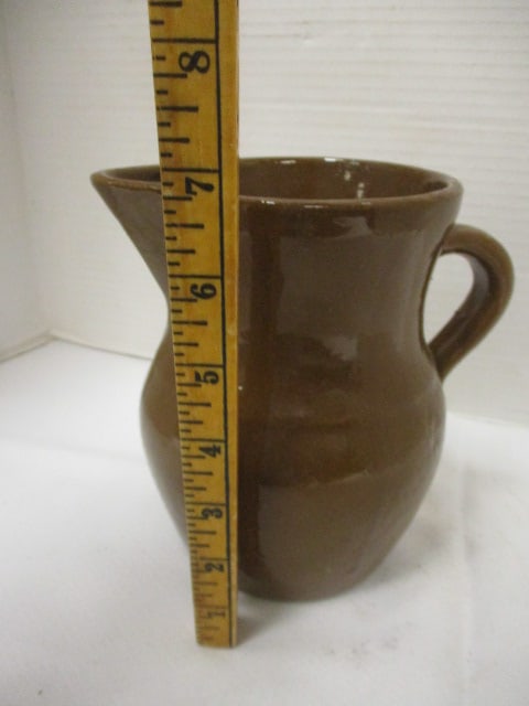 Brown Glaze Primitive Pottery Pitcher - 5