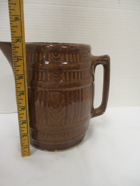 McCoy? Unmarked Stoneware Barrel Pitcher - 4