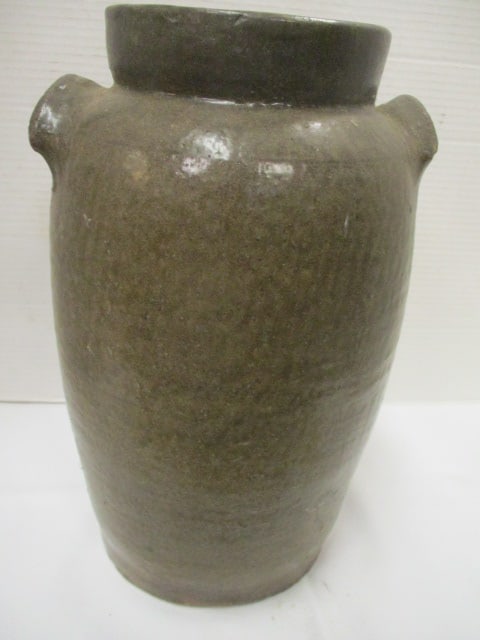 Lewis Miles Antique Pottery Jar w/Lug Handles (Edgefield,SC): 15" (handles have some chips)