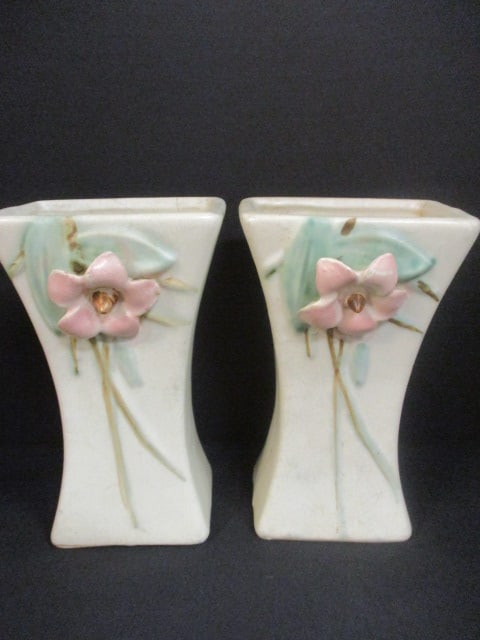 McCoy (PR) Pottery Vases (Blossomtime): 6 1/2" (1 has cracks)