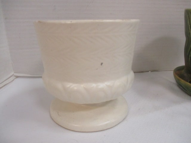 Brush Pottery Green Planter (5") & Hull White Planter (4 1/2") - 2