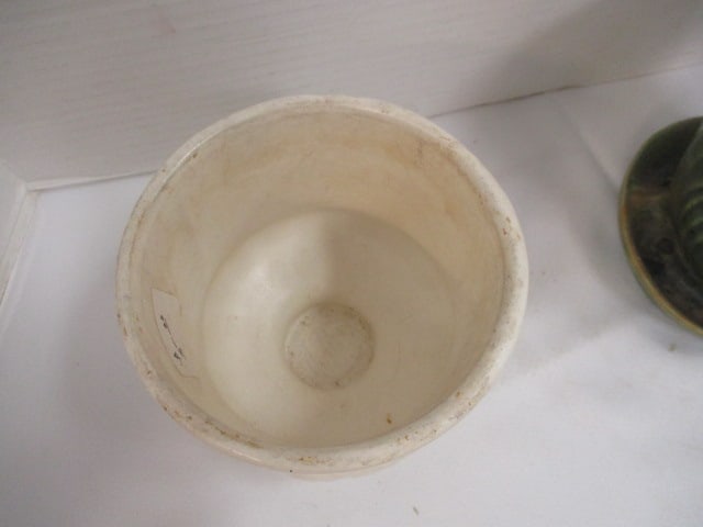 Brush Pottery Green Planter (5") & Hull White Planter (4 1/2") - 3