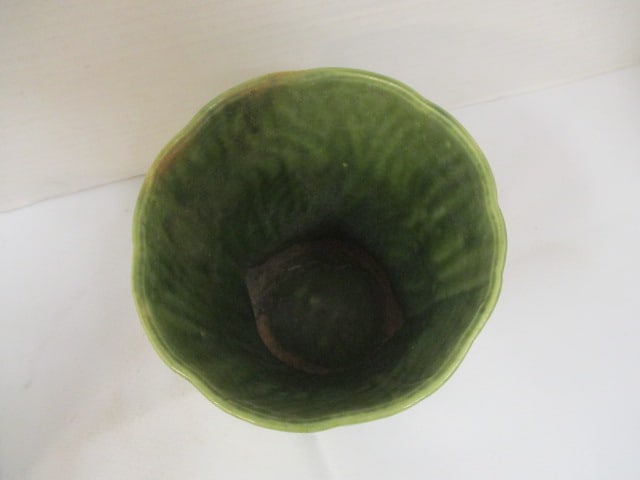 Brush Pottery Green Planter (5") & Hull White Planter (4 1/2") - 6