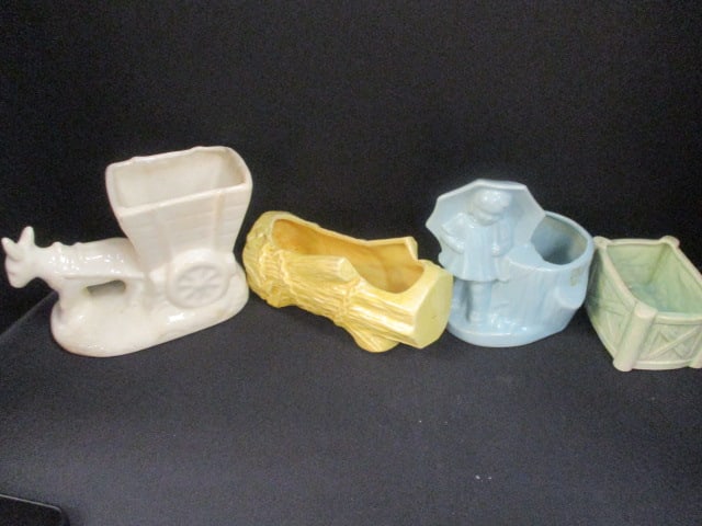 Donkey w/Car Planter (5 1/2"), Yellow Log Planter 7" Long, (1 of 12)
