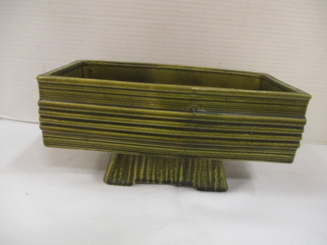 Green Drip Glaze Rectangular Pedestal Planter: 10 1/2" x 5 1/2" x 5