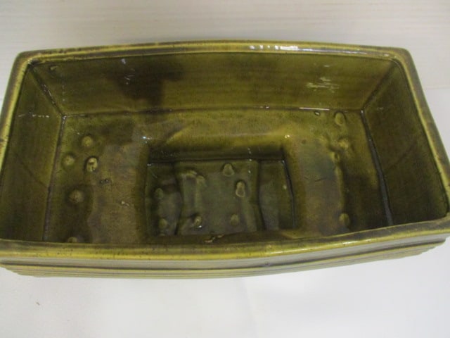 Green Drip Glaze Rectangular Pedestal Planter - 2