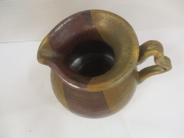 Signed Hand Thrown Stoneware Pitcher - 2