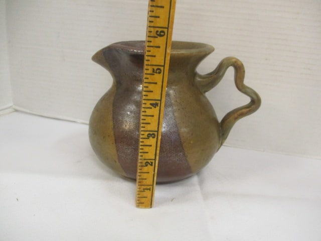 Signed Hand Thrown Stoneware Pitcher - 4