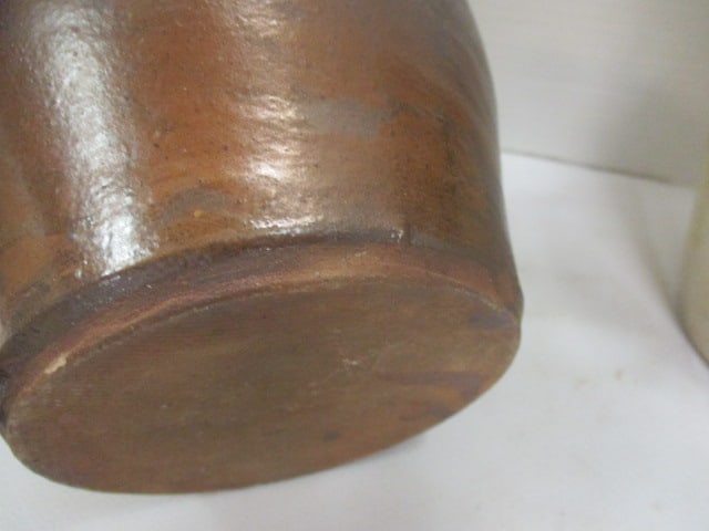 Dark Brown Glazed 6" Planter (Chips) & Two Tone Pitcher 8" - 4