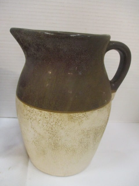 Dark Brown Glazed 6" Planter (Chips) & Two Tone Pitcher 8" - 5
